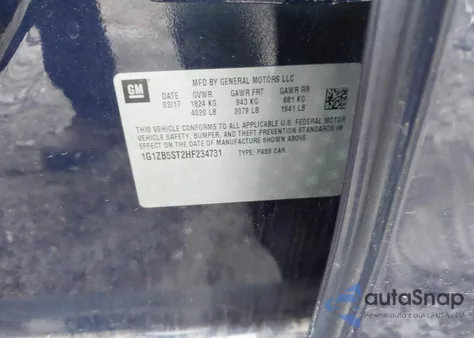 2017 Chevrolet Malibu Ls z USA, uszkodzony, nr VIN 1G1ZB5ST2HF234731